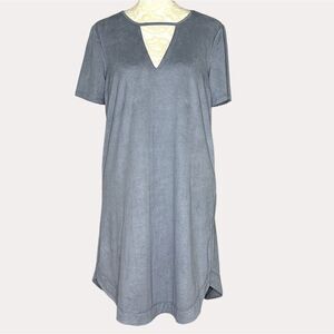Z Supply Faux Suede Mini T-Shirt Dress Dusty Teal S